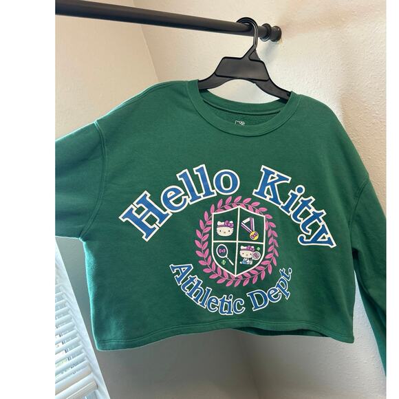 Hello Kitty Tops - Hello Kitty Sanrio Athletic Cropped Crew Neck Kelly Green Tennis Sweater Sz XL